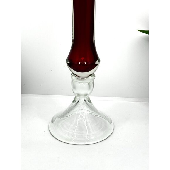 Tall Elegant Red & Clear Glass Vase For Home Decor Or Floral Arrangements - Picture 6 of 8